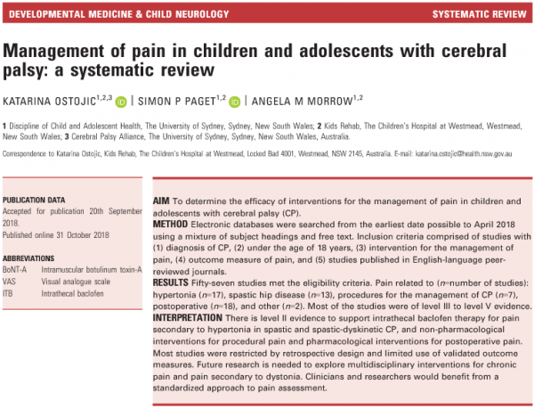 Management of pain in children and adolescents with cerebral palsy: a ...