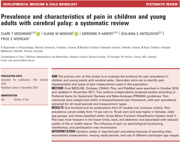 Prevalence and characteristics of pain in children and young adults ...